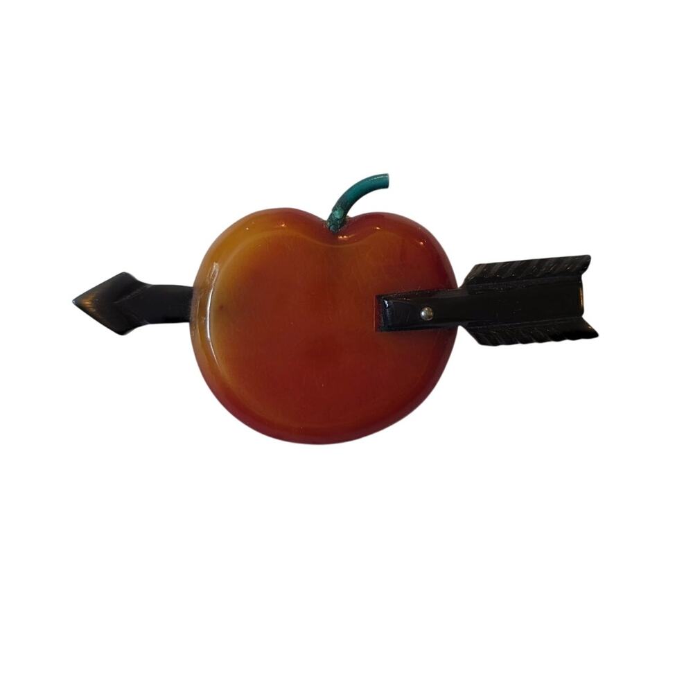 Rare Vintage 1930s Martha Sleeper Bakelite Apple & Arrow Brooch William Tell Pin